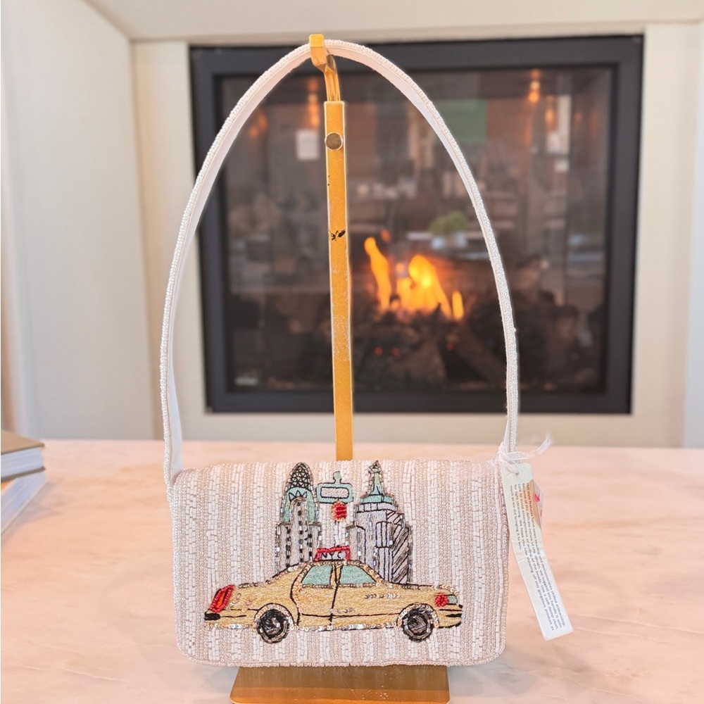 Beaded Taxi Cityscape Mini Shoulder Bag - NWT
